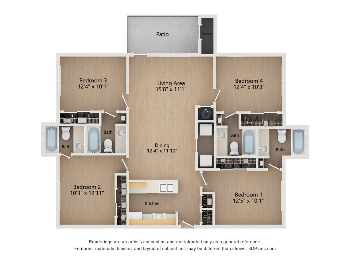 D1: 4 Bed 4 Bath floor plan